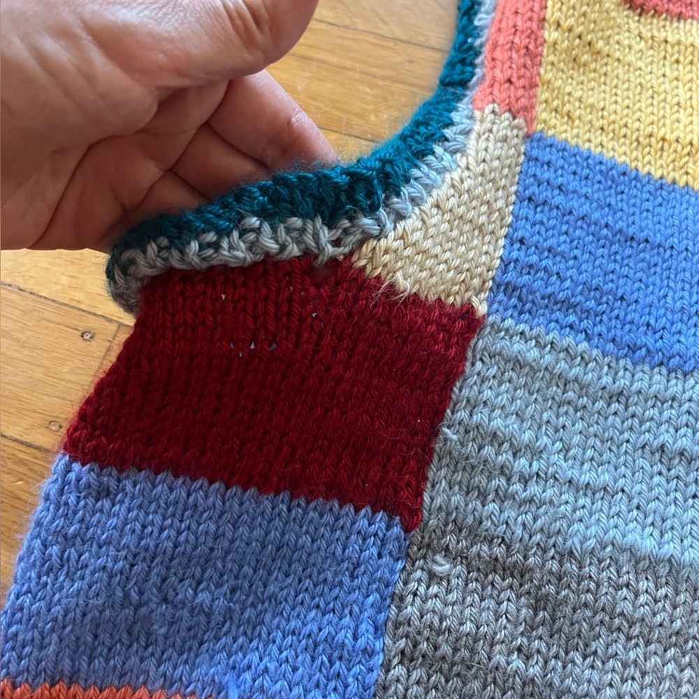 Handknit handmade colorful patchwork sweater vest eclectic grandpa plaid L XL M - Picture 5 of 11